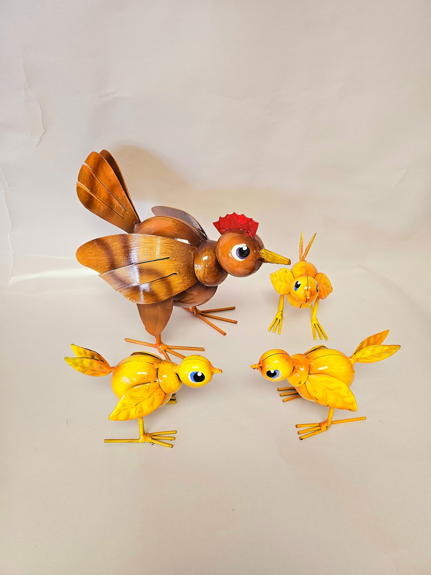 Handcrafted metal Hen and chicks set