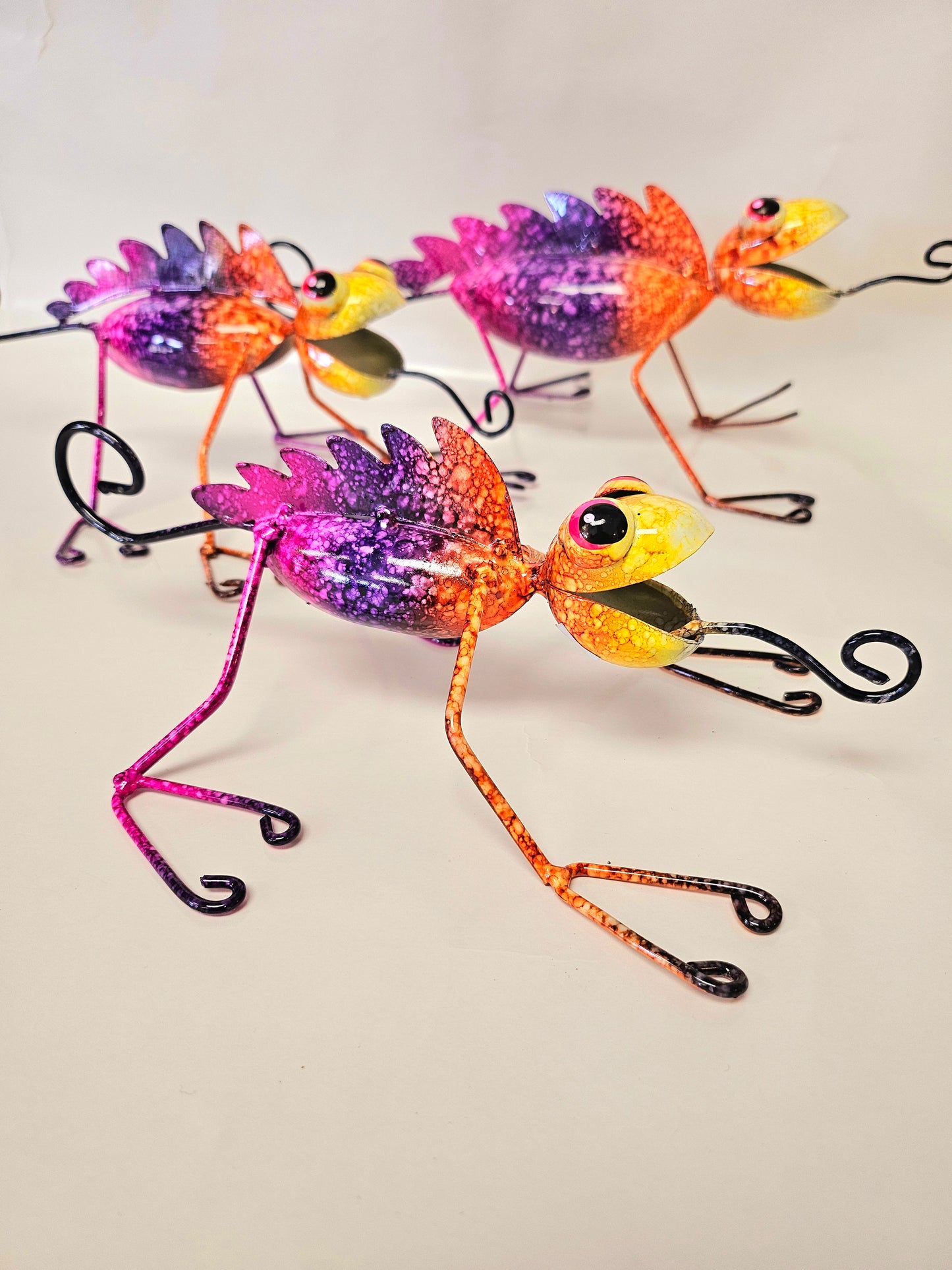 Handcrafted metal chameleons