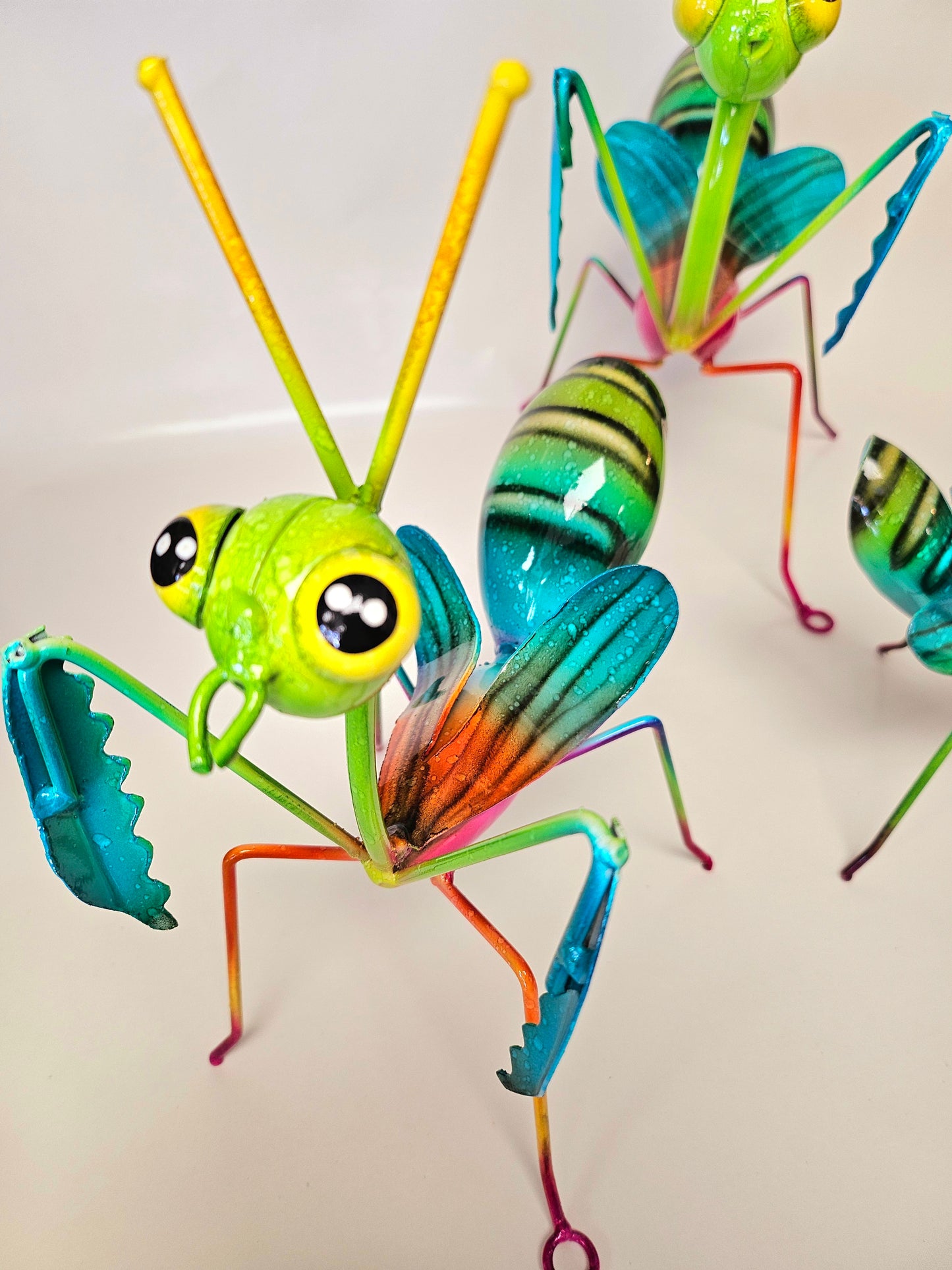 set of 3 handcrafted metal praying mantis