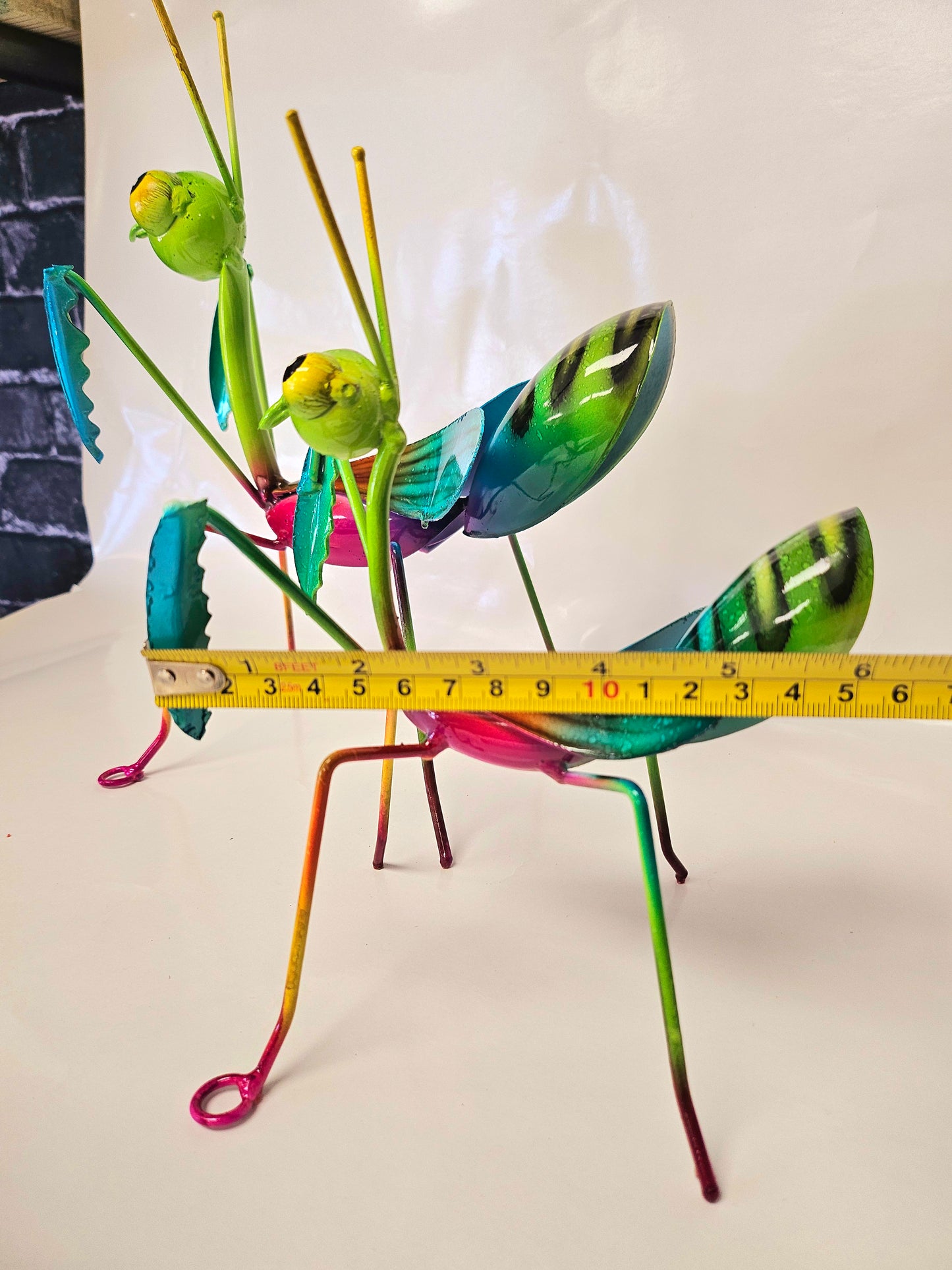 set of 3 handcrafted metal praying mantis