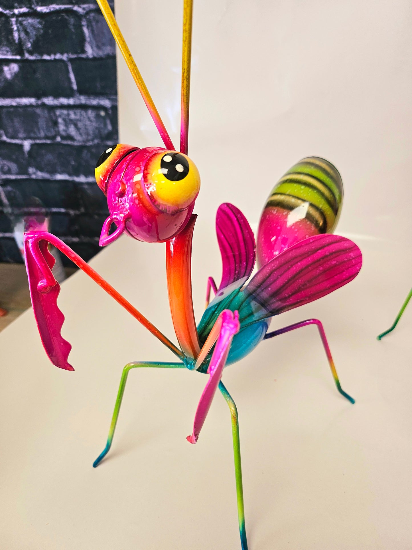 set of 3 handcrafted metal praying mantis