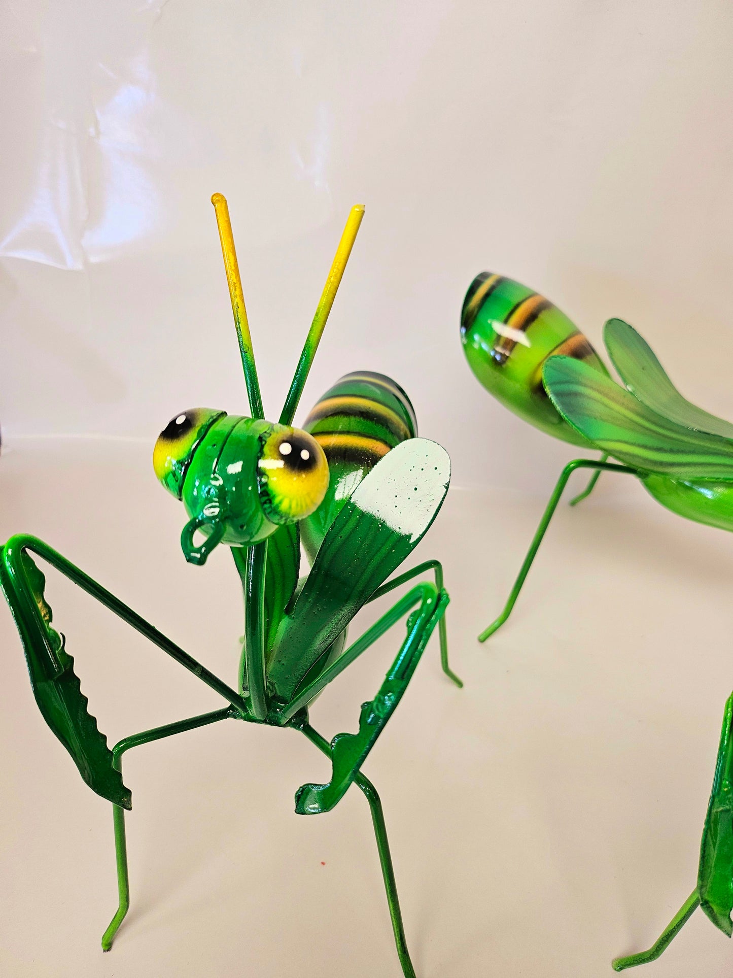 set of 3 handcrafted metal praying mantis