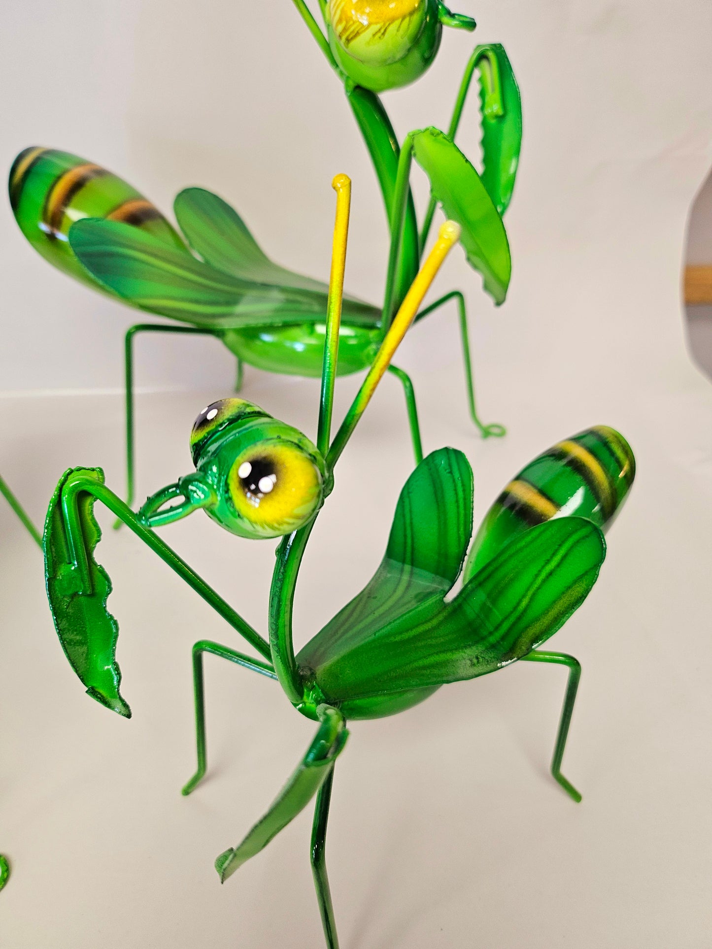 set of 3 handcrafted metal praying mantis