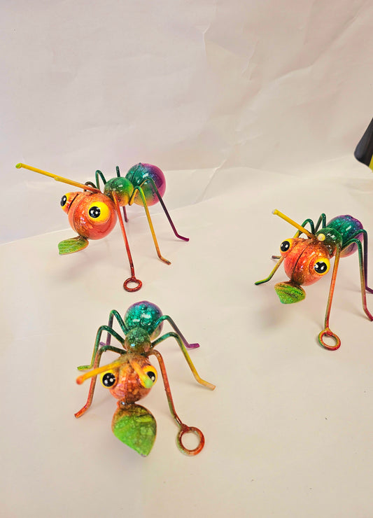 Cute tiny set of 3 metal ants. Handcrafted