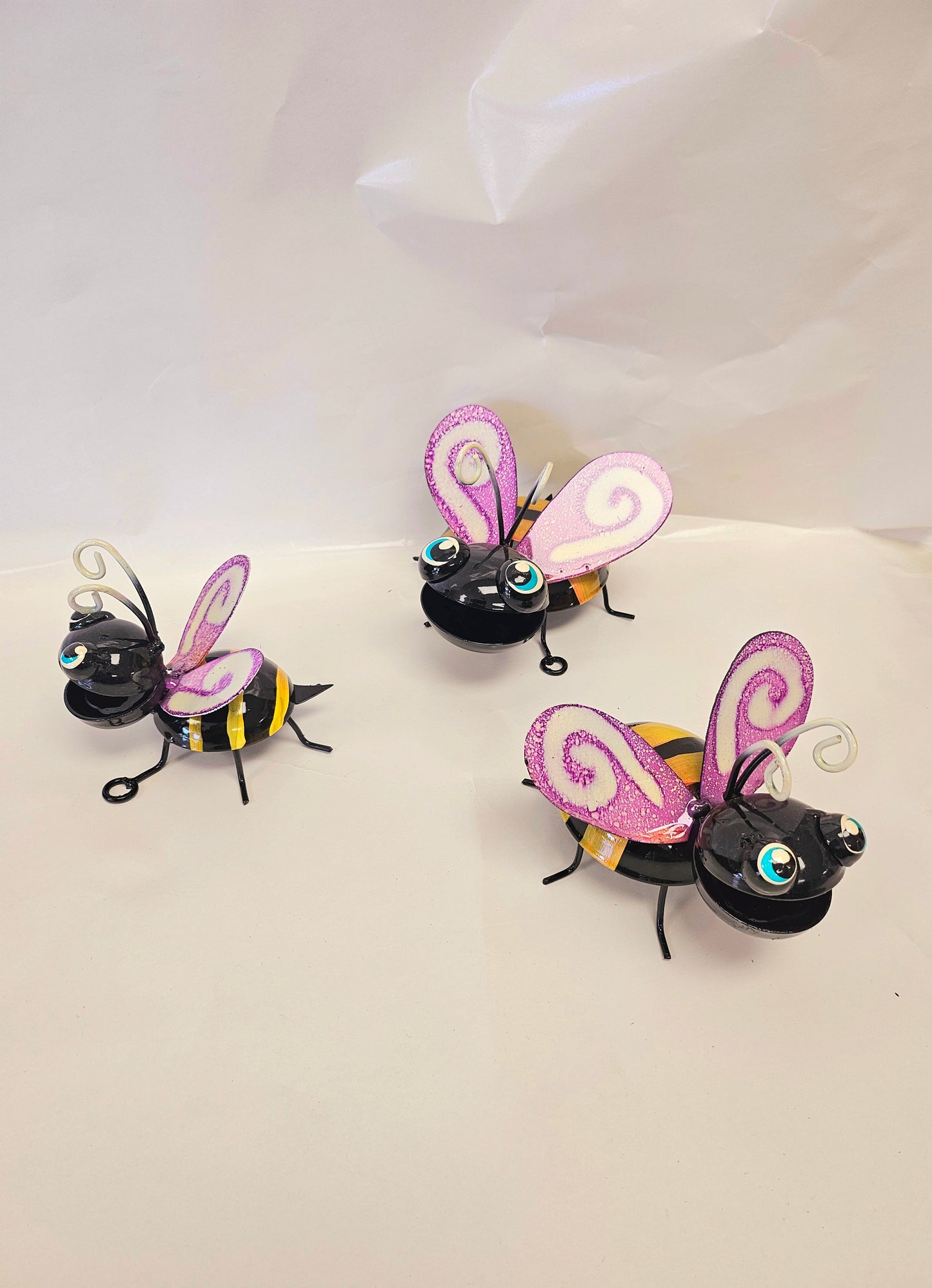 Handcrafted metal bumblebees ser of 3