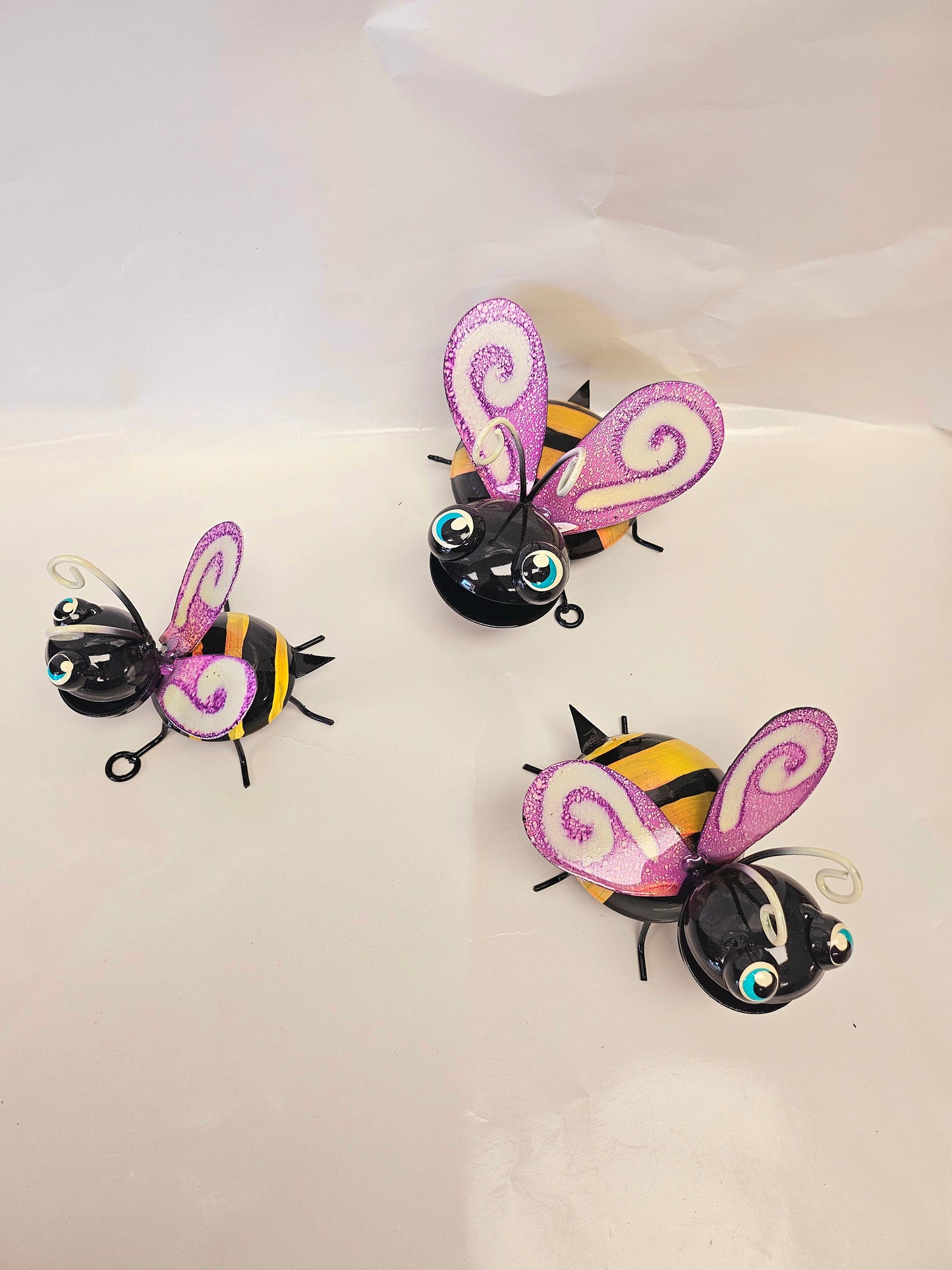 Handcrafted metal bumblebees ser of 3