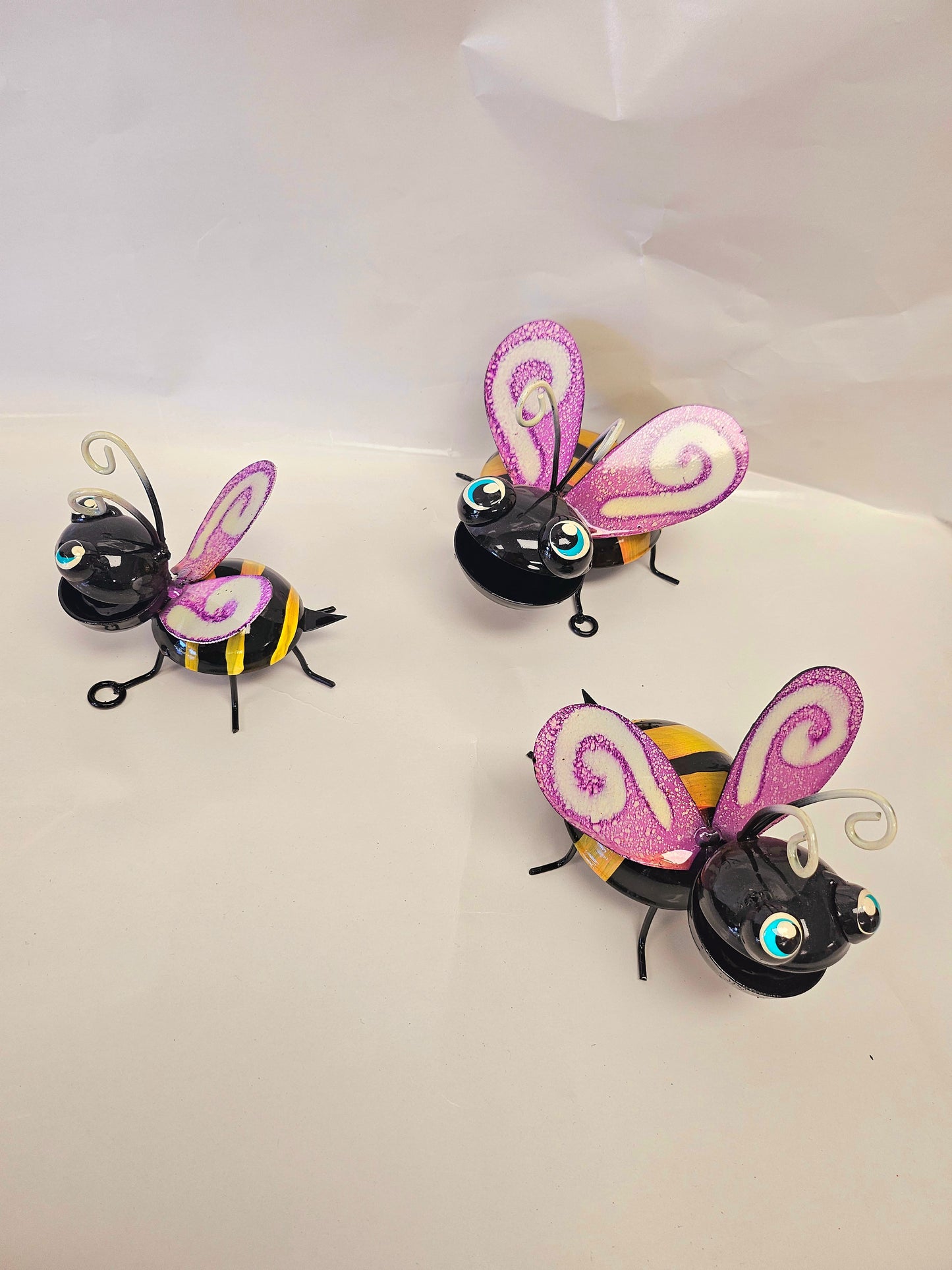 Handcrafted metal bumblebees ser of 3