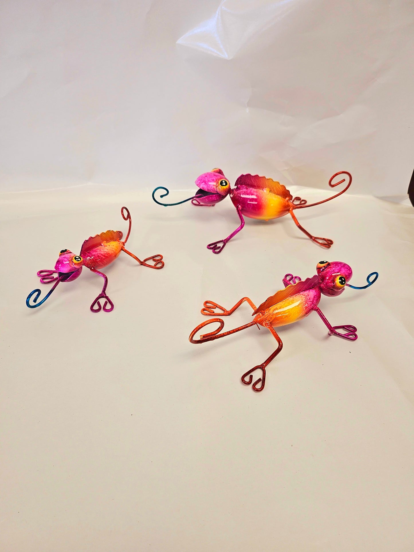 Cute handcrafted metal chameleons set of 3