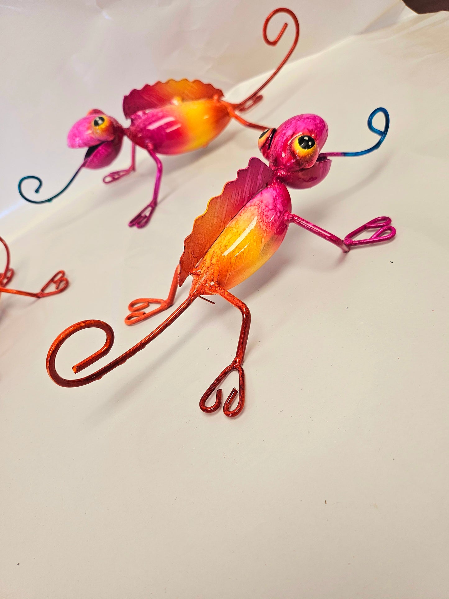 Cute handcrafted metal chameleons set of 3