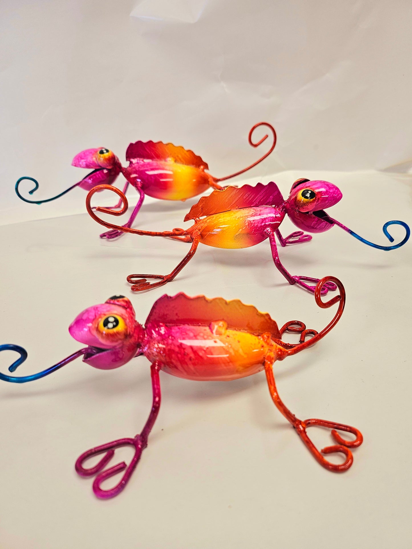 Cute handcrafted metal chameleons set of 3