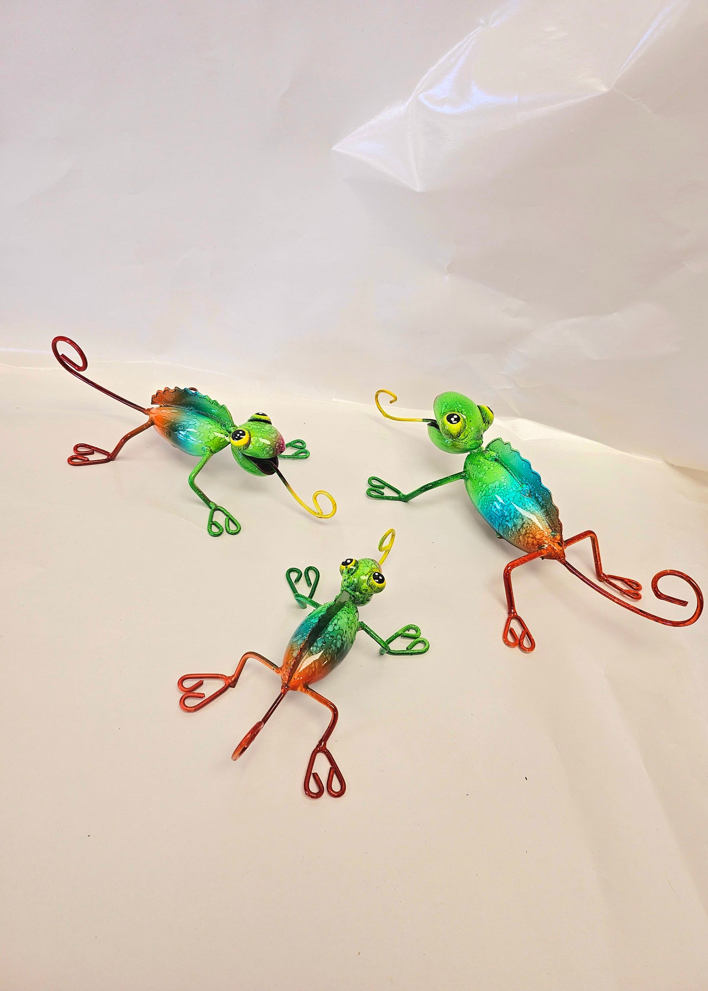 Cute handcrafted metal chameleons set of 3