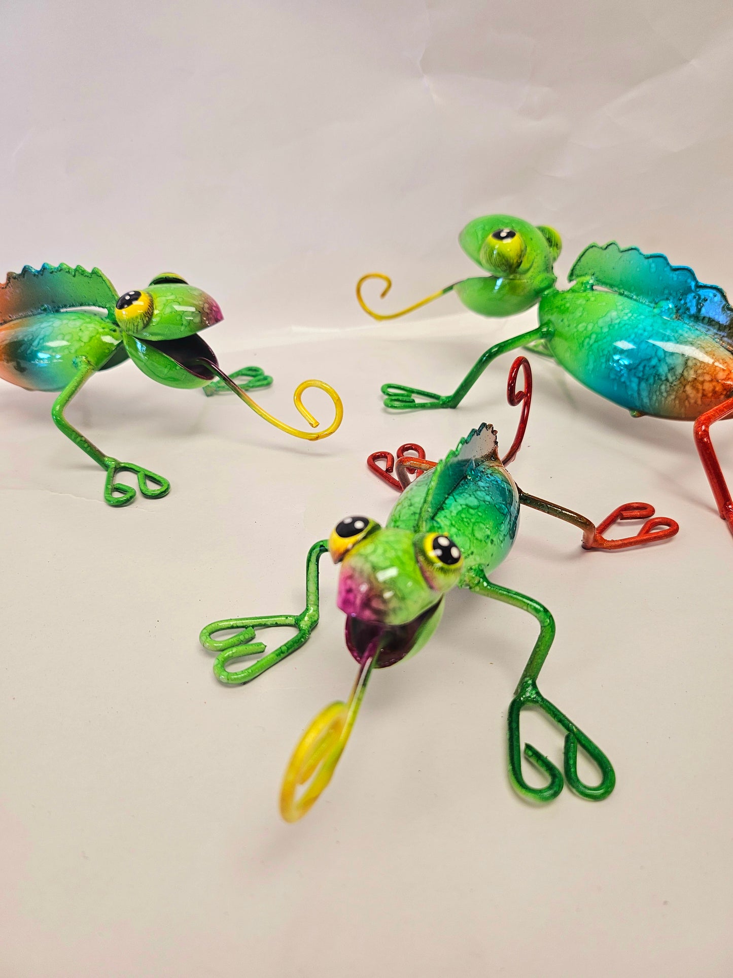 Cute handcrafted metal chameleons set of 3