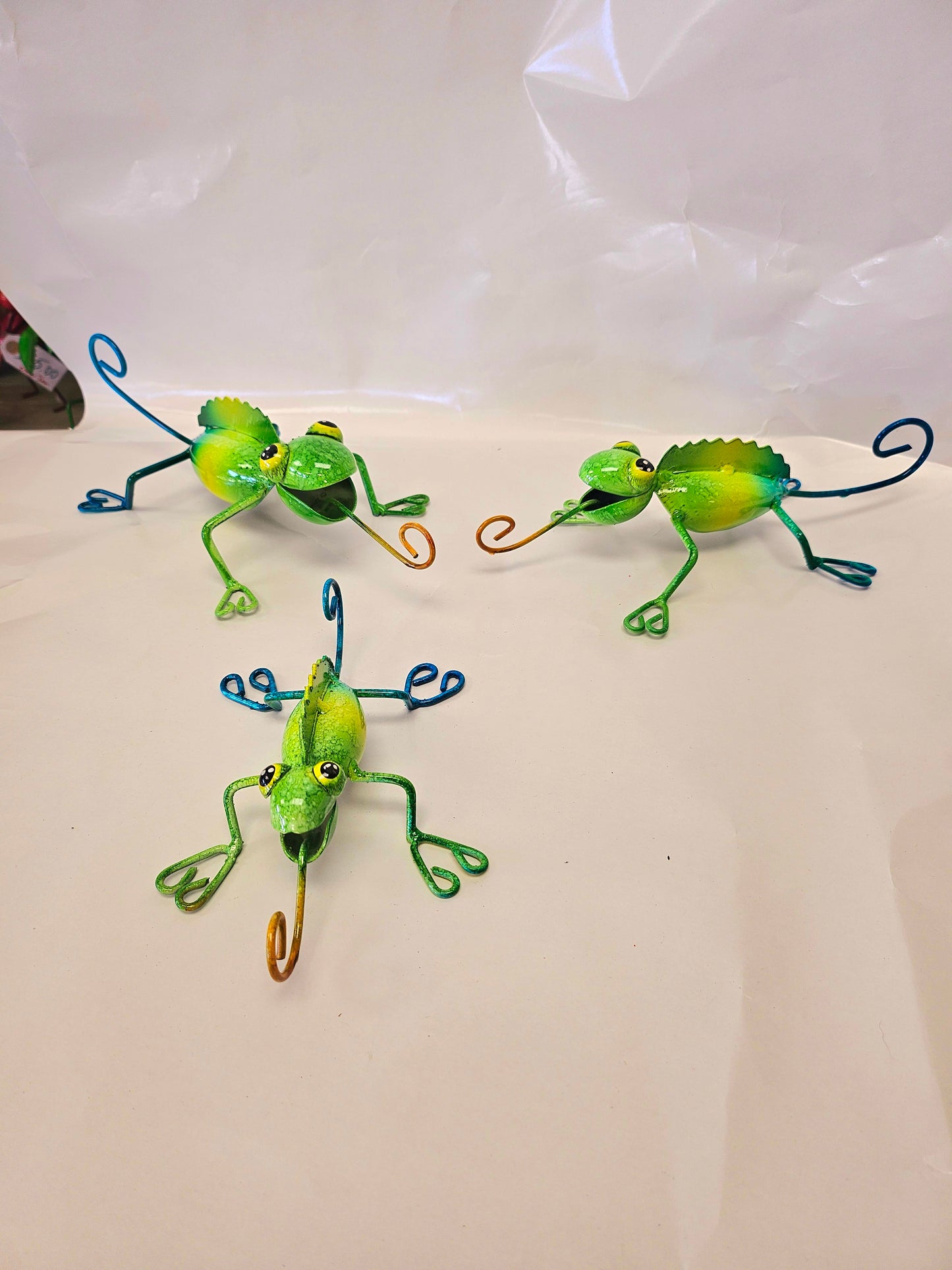 Cute handcrafted metal chameleons set of 3