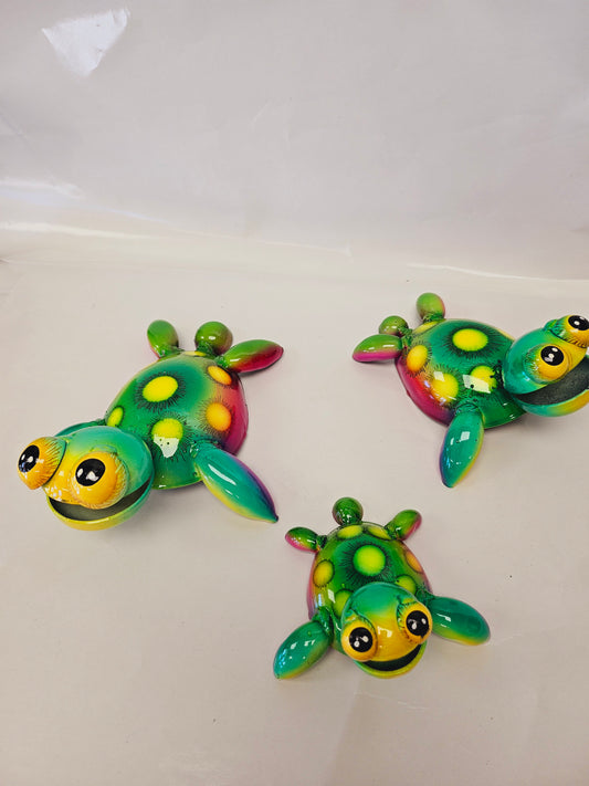 Handcrafted metal turtles. Set of 3