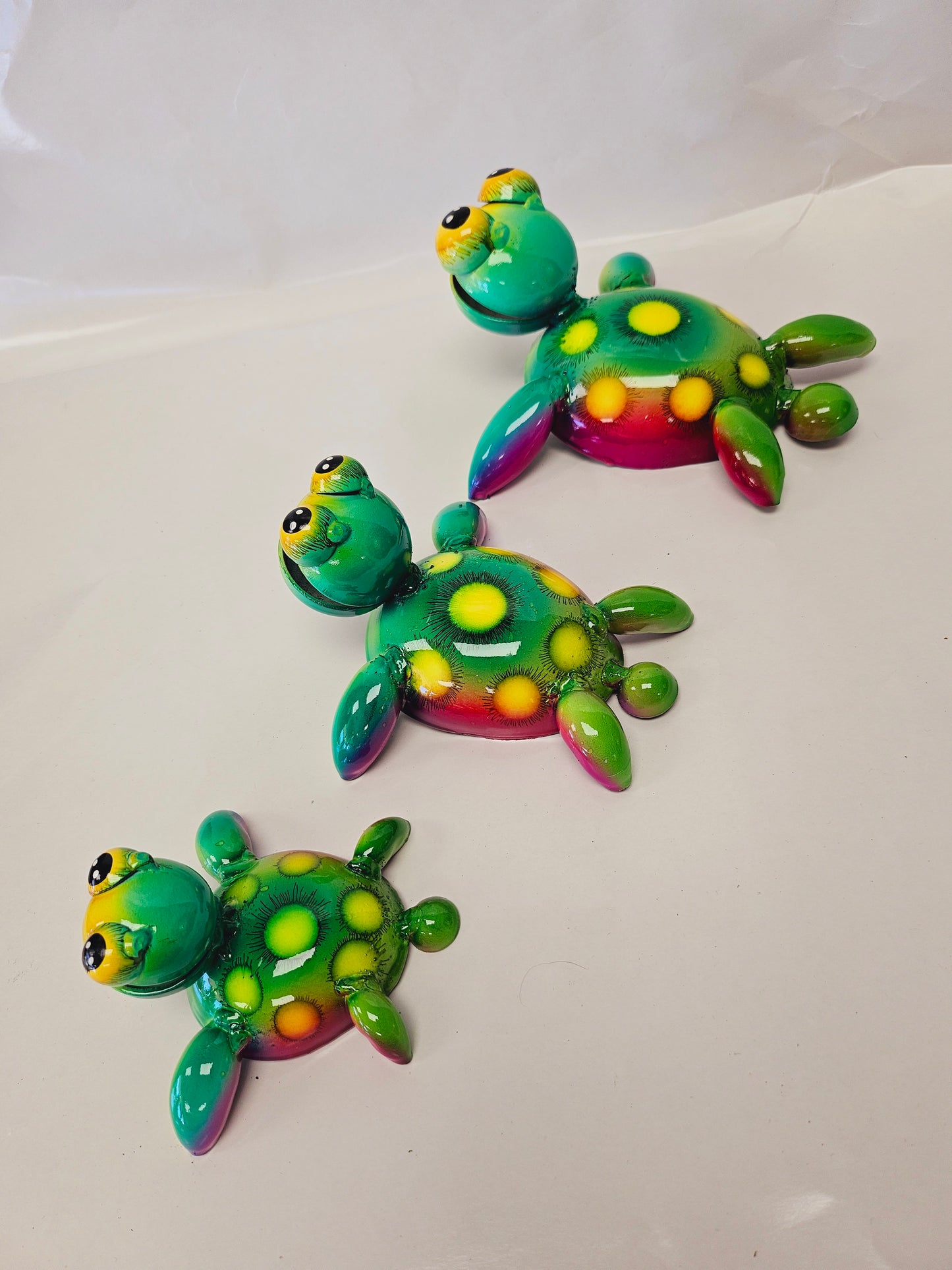 Handcrafted metal turtles. Set of 3